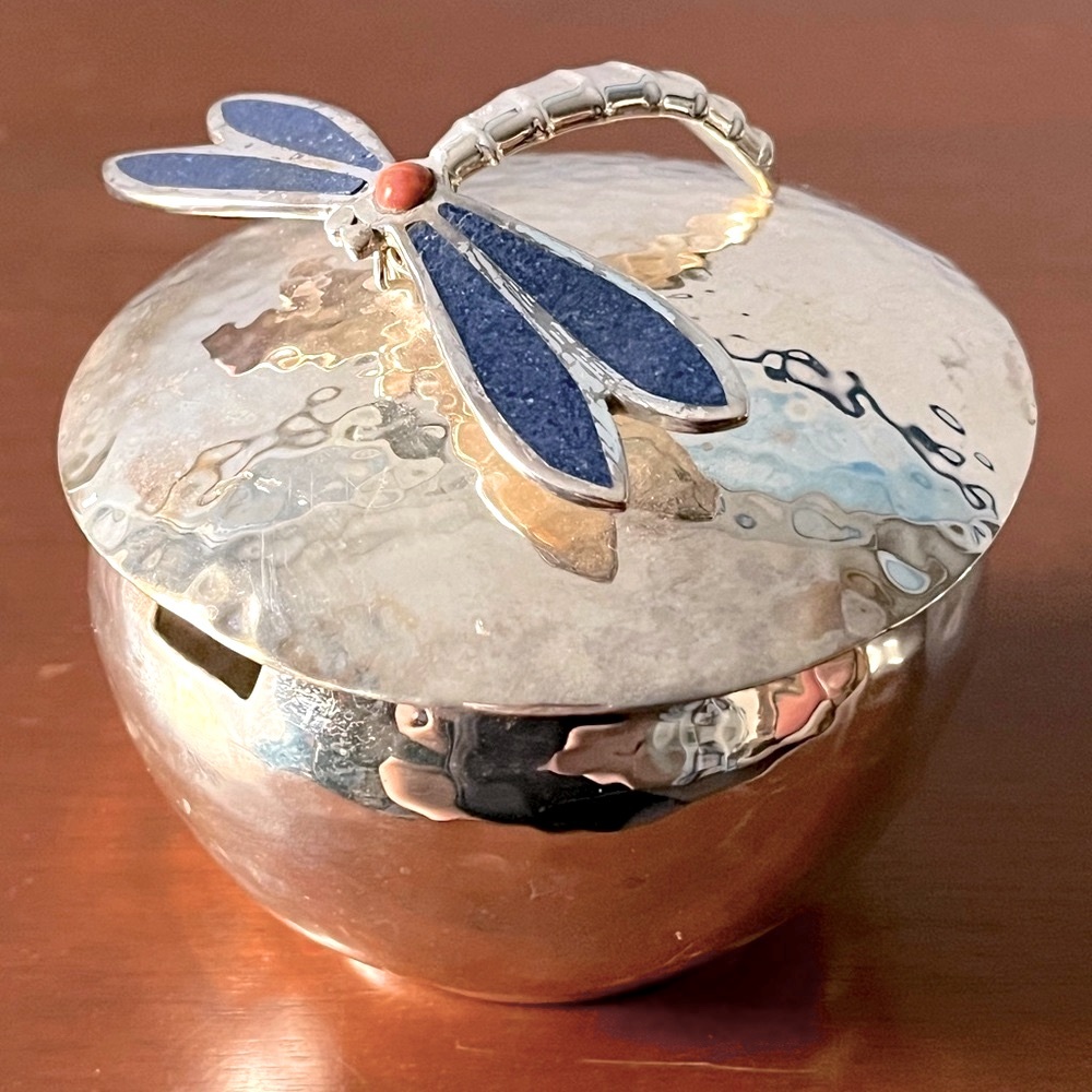 ♥️Emilia Castillo *SIGNED* Sterling Silver Lapis Lazuli Dragonfly Sugar Holder♥️